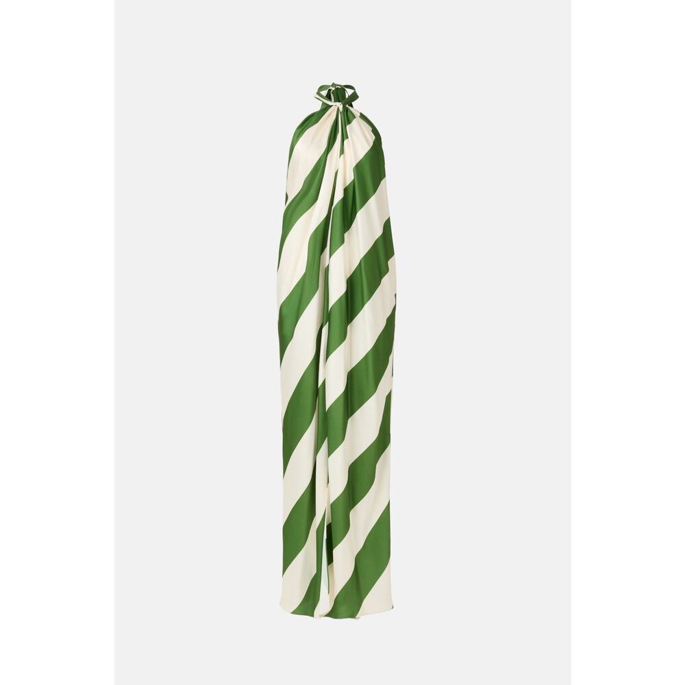 Ronny Kobo M Green White Striped Sleeveless Halter Tie Neck Backless Maxi Dress - Picture 3 of 8